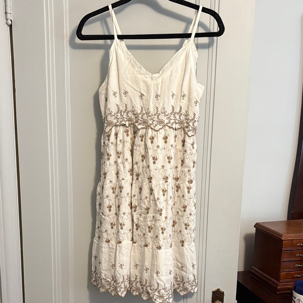 Jessica Simpson Cream and Brown Embroidered Mini Dress